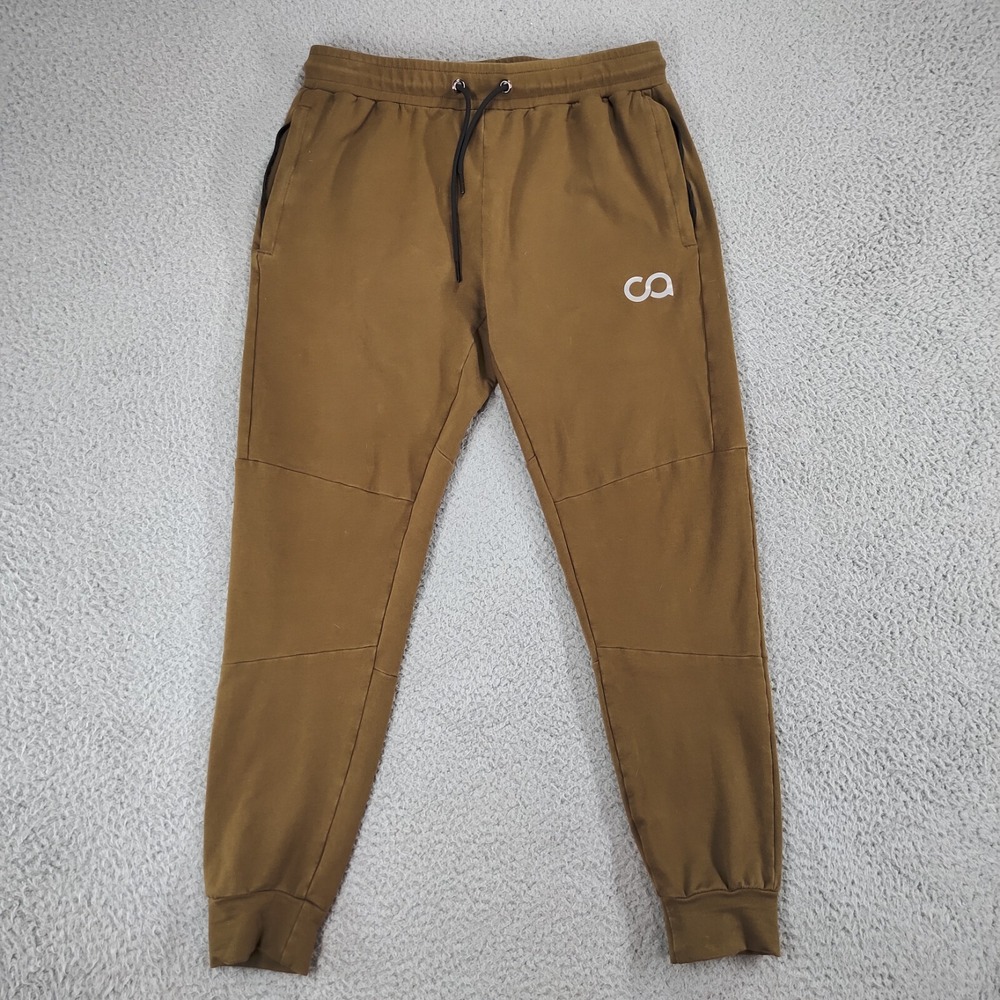 Contour Athletics Pants Mens Medium Brown Jogger Tapered Leg Drawstring Logo